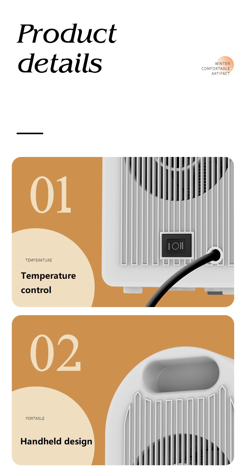 Battery Powered 1200W PTC Mini Portable Room Electric Fan Heater Fast Winter Heating