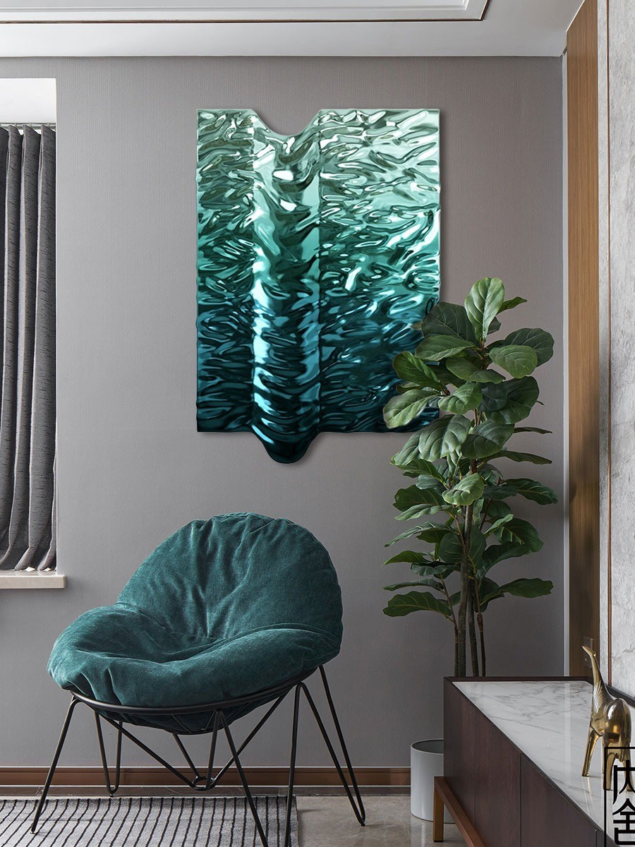 Premium 304 316 SS Plating Water Ripple Wall Art Decor For Modern Star Hotel Lobby