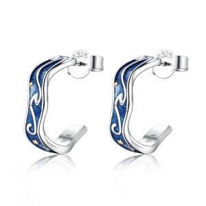 China 0.07oz 1.4x1.2cm Sterling Silver Jewelry Earrings Blue Trendy Moon Star Earring wholesale