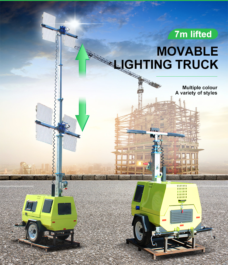 7m Trailer Hand-Lifting Mobile Lighting Tower 4va4000 for 12H Continuous Operation
