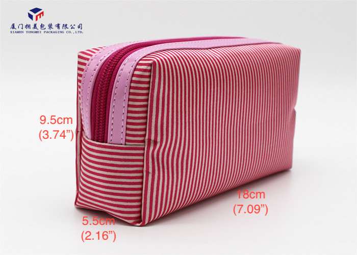 Light Weight Fabric Cosmetic Bag Small Women Handbag Deep Pink Color Oxford Lining