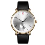 PVD Plated Alloy Mens Quartz Watch Black Italian Leather Band Classic Style