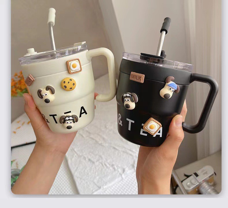 Double Wall Stainless Steel Tumbler with Handle and Straw Lids 16 Oz Vacuum Travel Coffee Mug