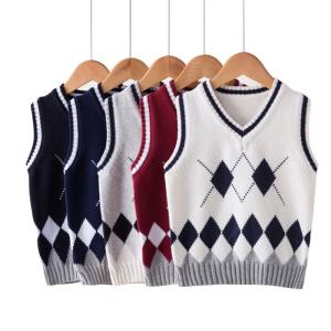 China OEM Tartan Knitted Waistcoat 100% Cotton Preppy Sweater Vest For Kids wholesale