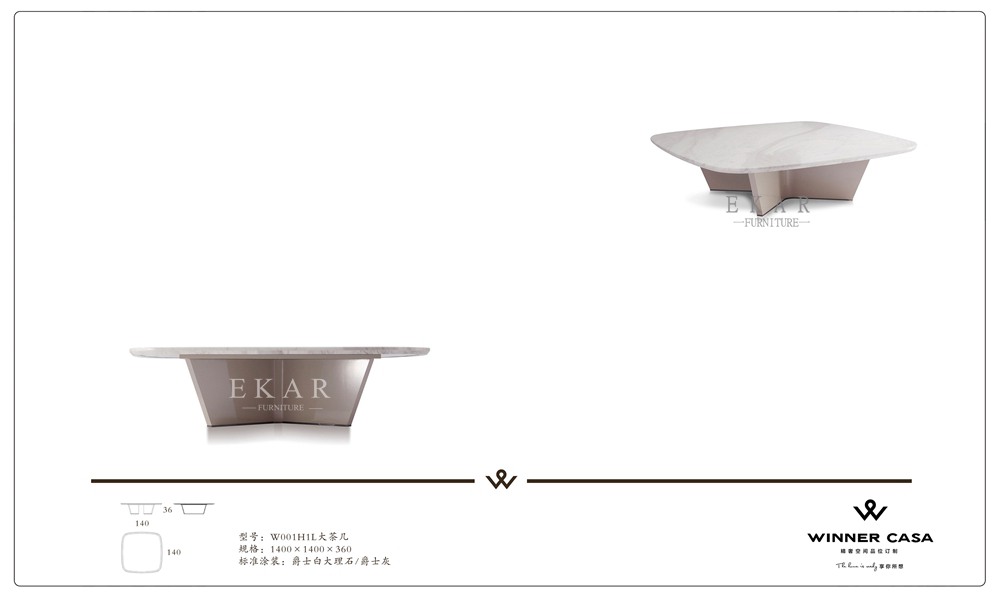 Contemporary Design Square White Marble Coffee Table W001H1