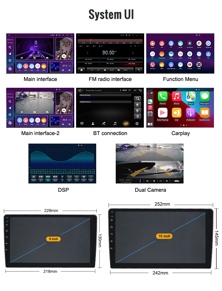 Dual Camera Universal Car Player 9 Inch GPS WIFI BT FM RDS BT FM