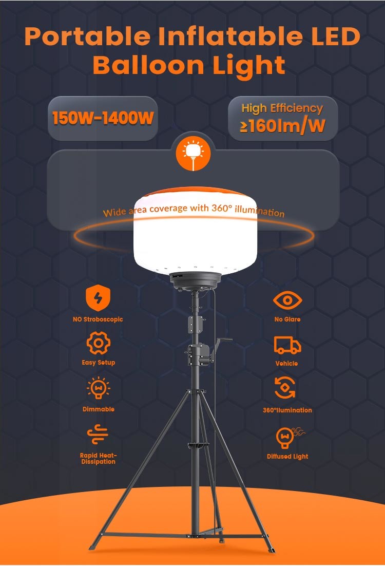 Hand Crank Tripod LED Outdoor Balloon Lights 600W Mobile Light Tower For Contractor