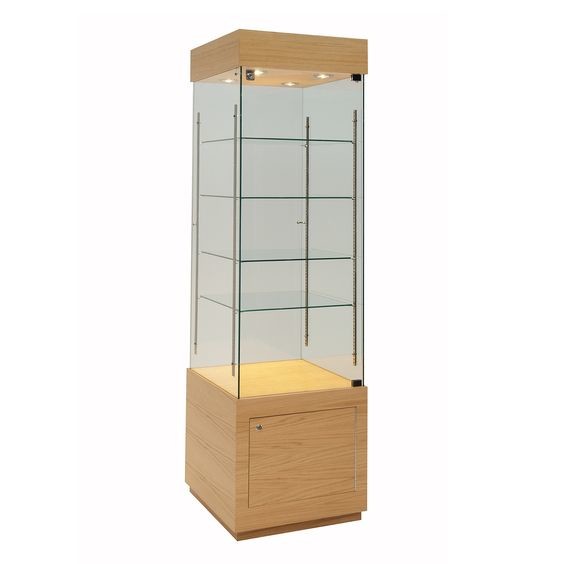 Contemporary Lockable Glass Showcase Cabinet With Storage Base Adjustable