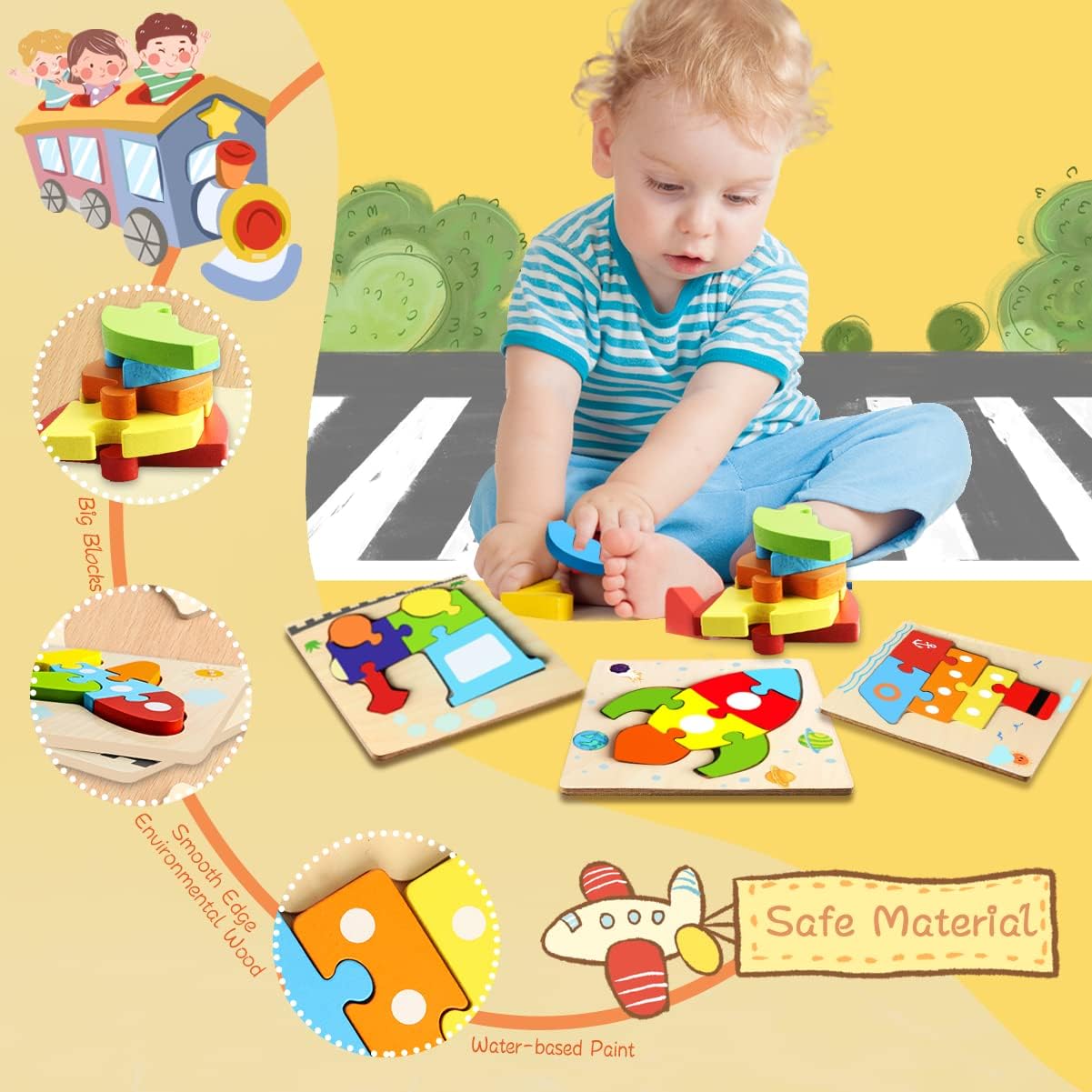 Unisex Montessori Shape Sorting Puzzle for Toddlers 1-3 Wooden Sensory Stem Learning Toys