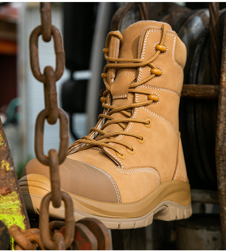 OEM Wheat Cowhide Martin Work Boots PU+rubber Wok Shoes Nucuck Safety Boots Glass Fiber Toe Kevlar Midsole Safety Shoes