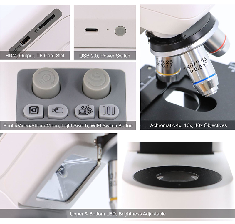 OPTO-EDU A33.5130 Digital Microscope with LED Lights Triple Nosepiece and 8MP Camera