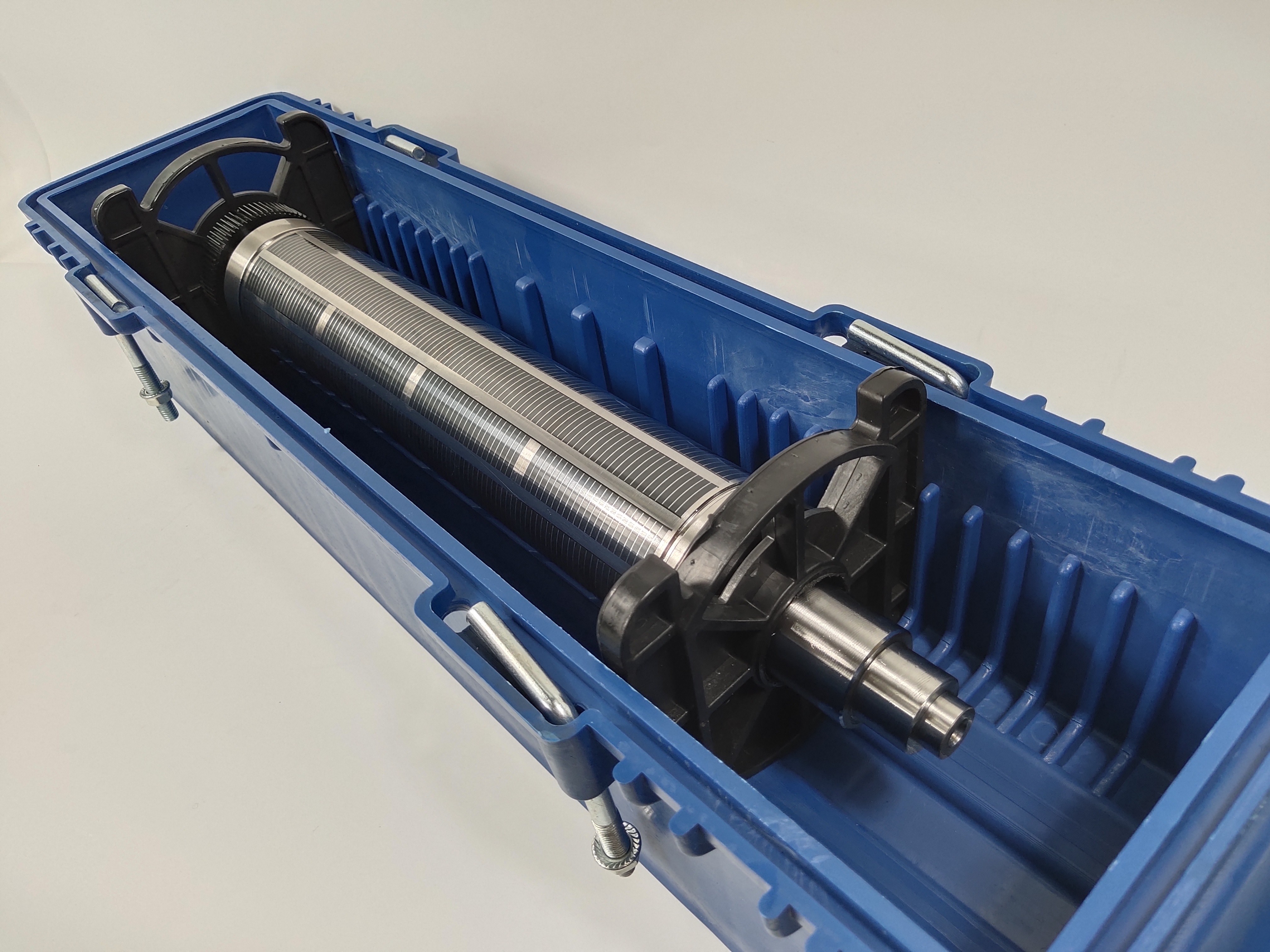 Magnetic Cylinder Roll Packaging Box Blue Plastic Crate
