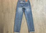 Light Wash Straight Leg Ladies Denim Jeans With Hem Rolled Cotton Strench Denim