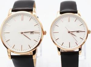 China Charm Mens Stainless Steel Watch / Black Leather Wrist Watch Pair For Couples wholesale