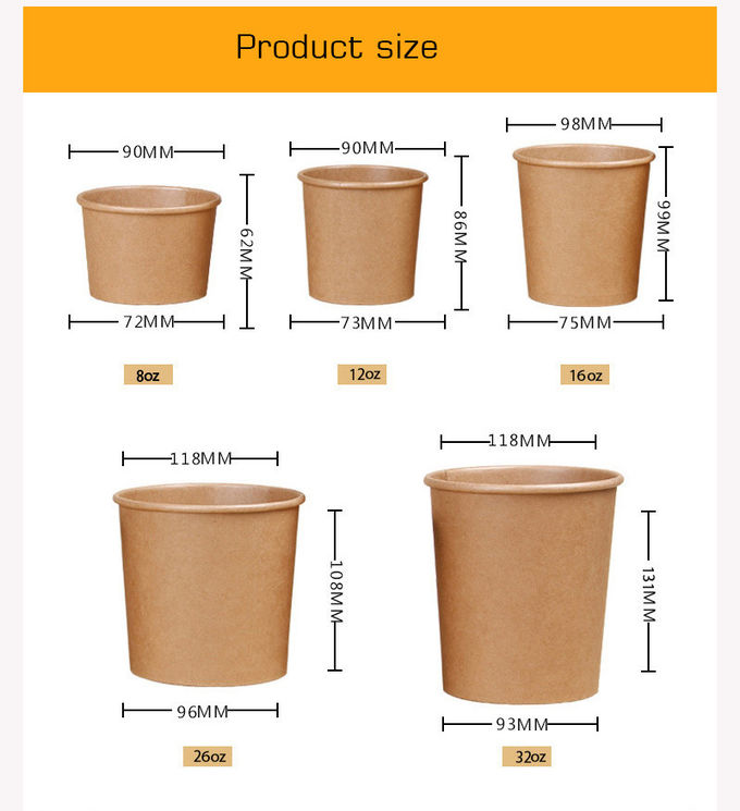 32oz 960ml Custom printing prorridge packaging cup leakproof white kraft cup logo printed