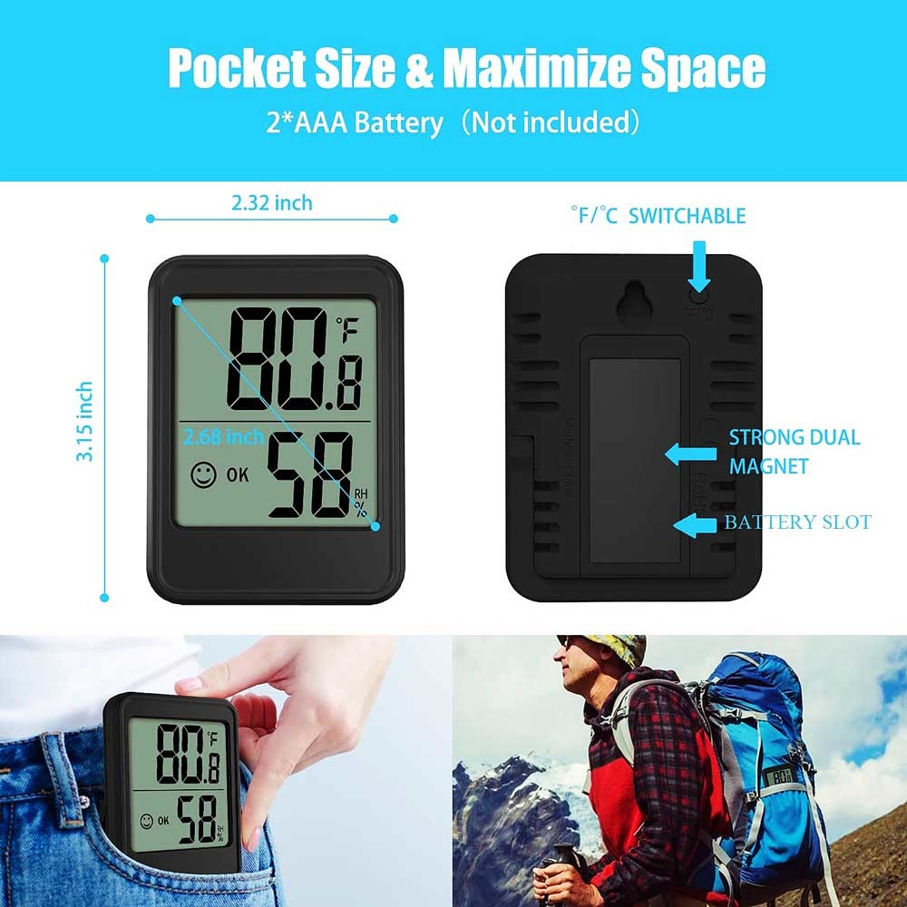 LCD Room Temperature Humidity Meter 10% - 99%RH -4F-158F