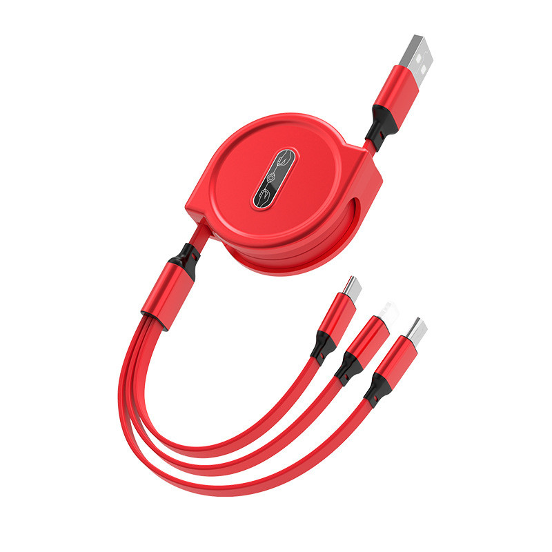 Portable TPE 3 In 1 Micro USB Cable Telescopic Fast Charging Data Cable