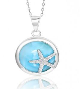 China Bohemian 925 Sterling Silver Larimar Starfish Pendant Necklace 18inch wholesale