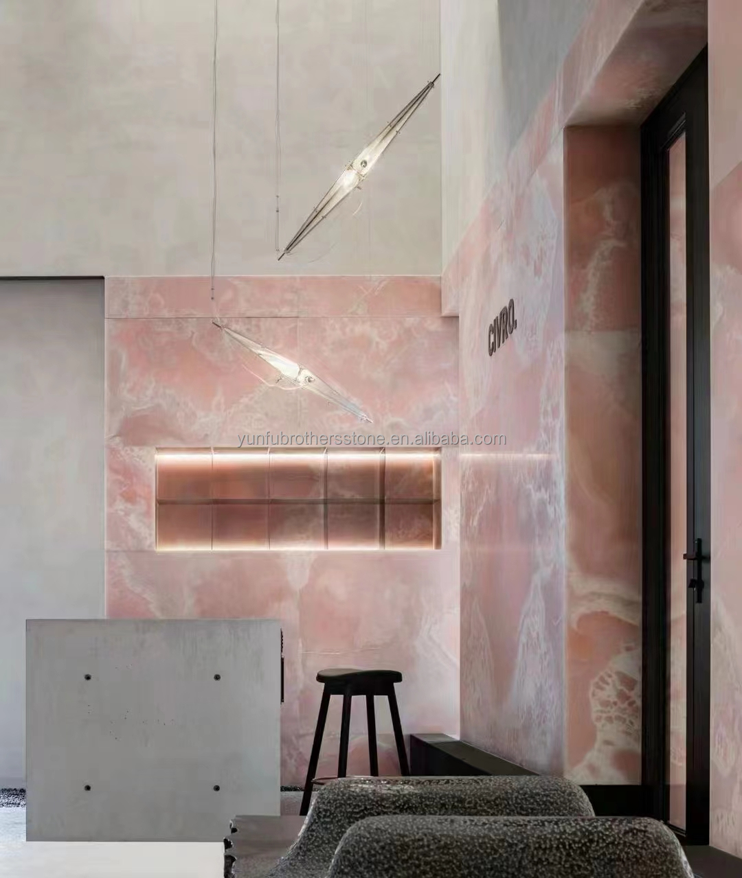 Modern Translucent Crystal Pink Onyx Slab Stone Lamps for Backlit Wall Background Panel