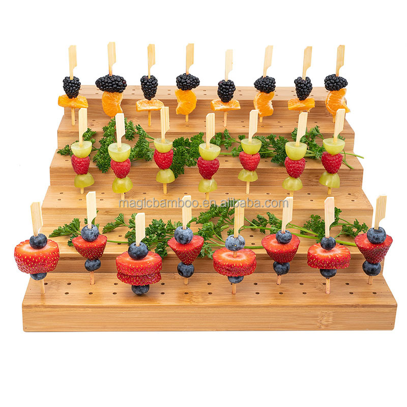 Six Tier Food Stand Bamboo Skewer Holder for Buffet Cocktail Parties and Catering Events