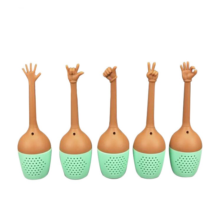 Cute creativity wholesale high quality custom Unique gesture Series shape loose leaf tea filter travel silicone tea infuser