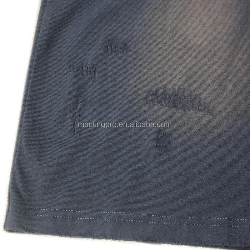 Vintage Wash Tee Shirts Needle Detection Oversized Mens Distressed T Shirt
