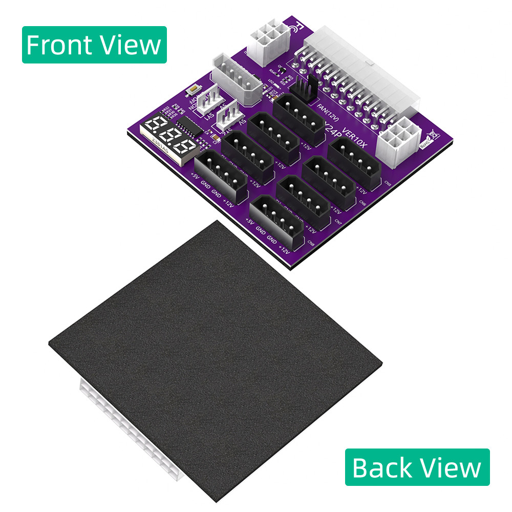 Computer Power Supply ATX 24Pin to 8 x IDE Molex 4Pin and 2 ATX 6Pin Power Connector Breakout Board for CHIA Hard Disk