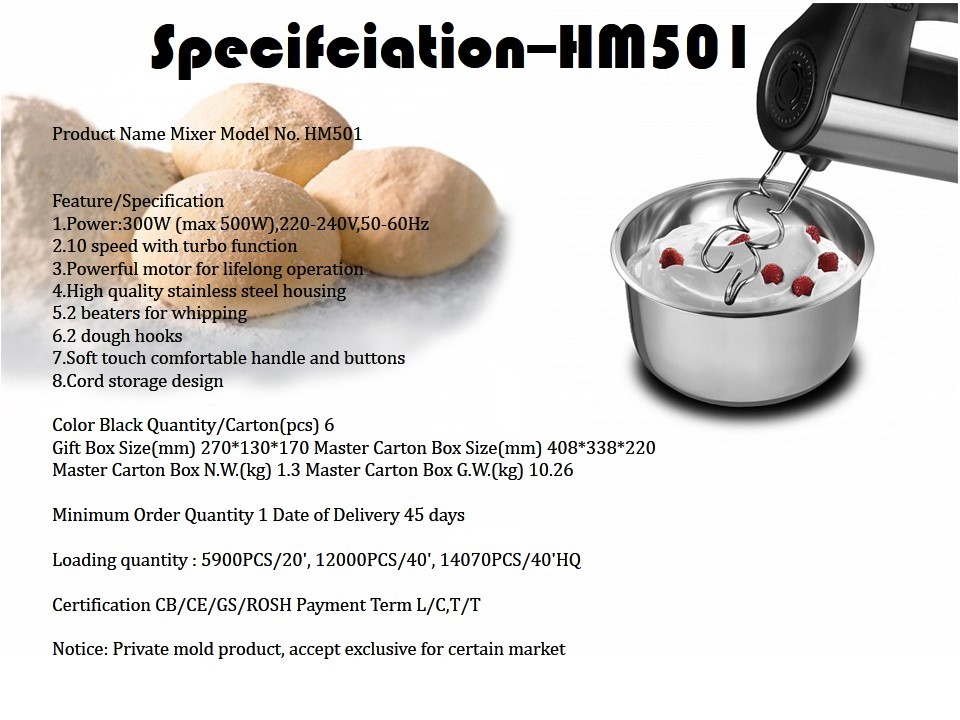 10 Speeds Stainless Steel HM501         Hand Mixer