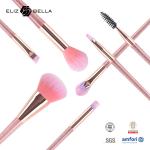 7pcs Rose Gold Cosmetic Brush Set Synthetic Hair Plastic Handle Travel Makeup