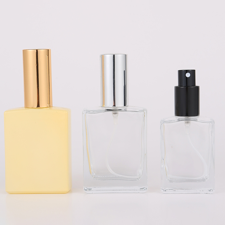 30ml 50ml Travel Rectangle Empty Perfume Glass Bottle with Aluminum Sprayer and Acrylic Cap SKIN CARE Crystal Spray Bottle