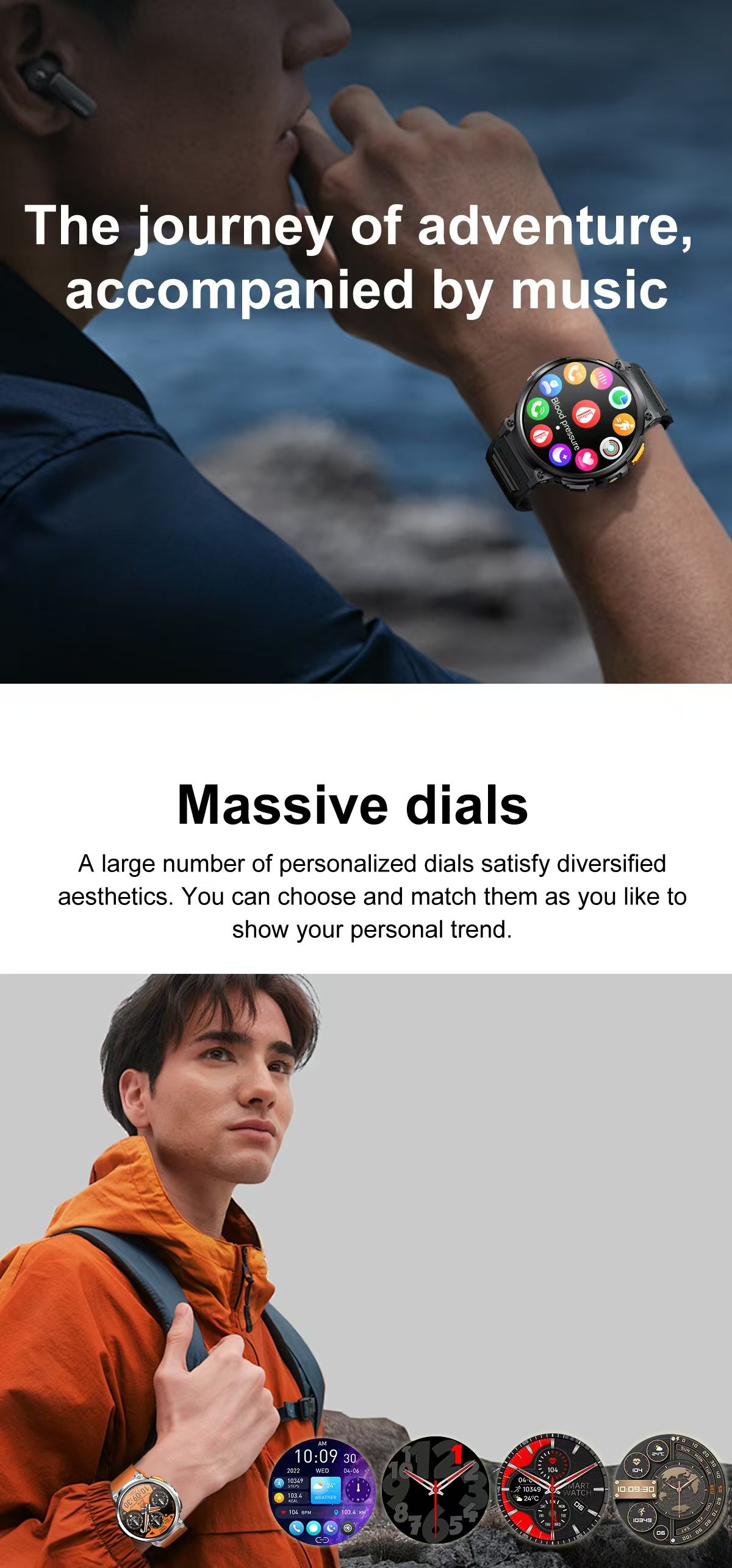 Outdoor BT Music Smart Watch IP68 Sleep Monitor SmartWatch K66 730mah Battery