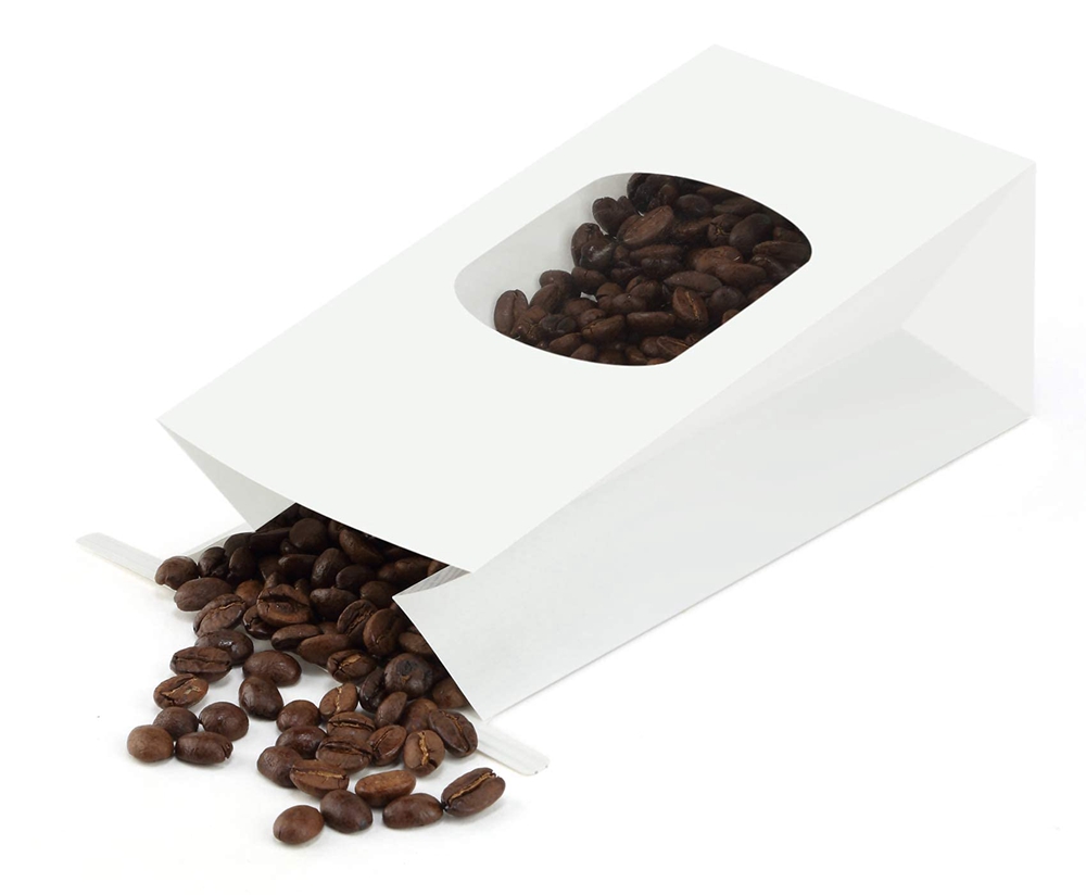 Kraft Paper Coffee Beans Packaging Paper Bags With PVC Transparent Clear Window Customized