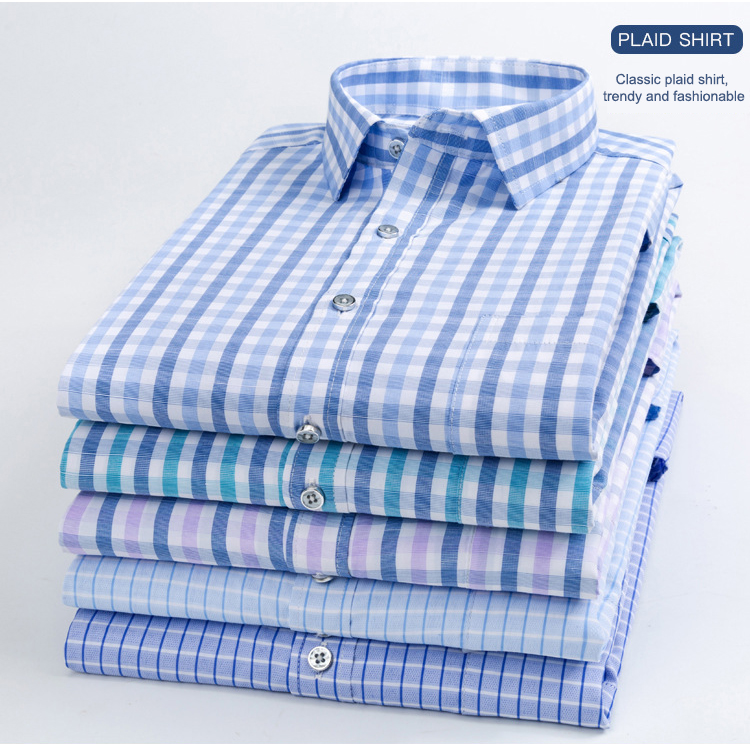 Custom Logo Slim Fit Men's Dress Shirts 100% Cotton Plaid Long Sleeve Shirt for Men 2022
