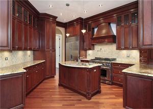 China Red / Black Solid Wood Kitchen Cabinets With American Standard Sink And Faucet wholesale