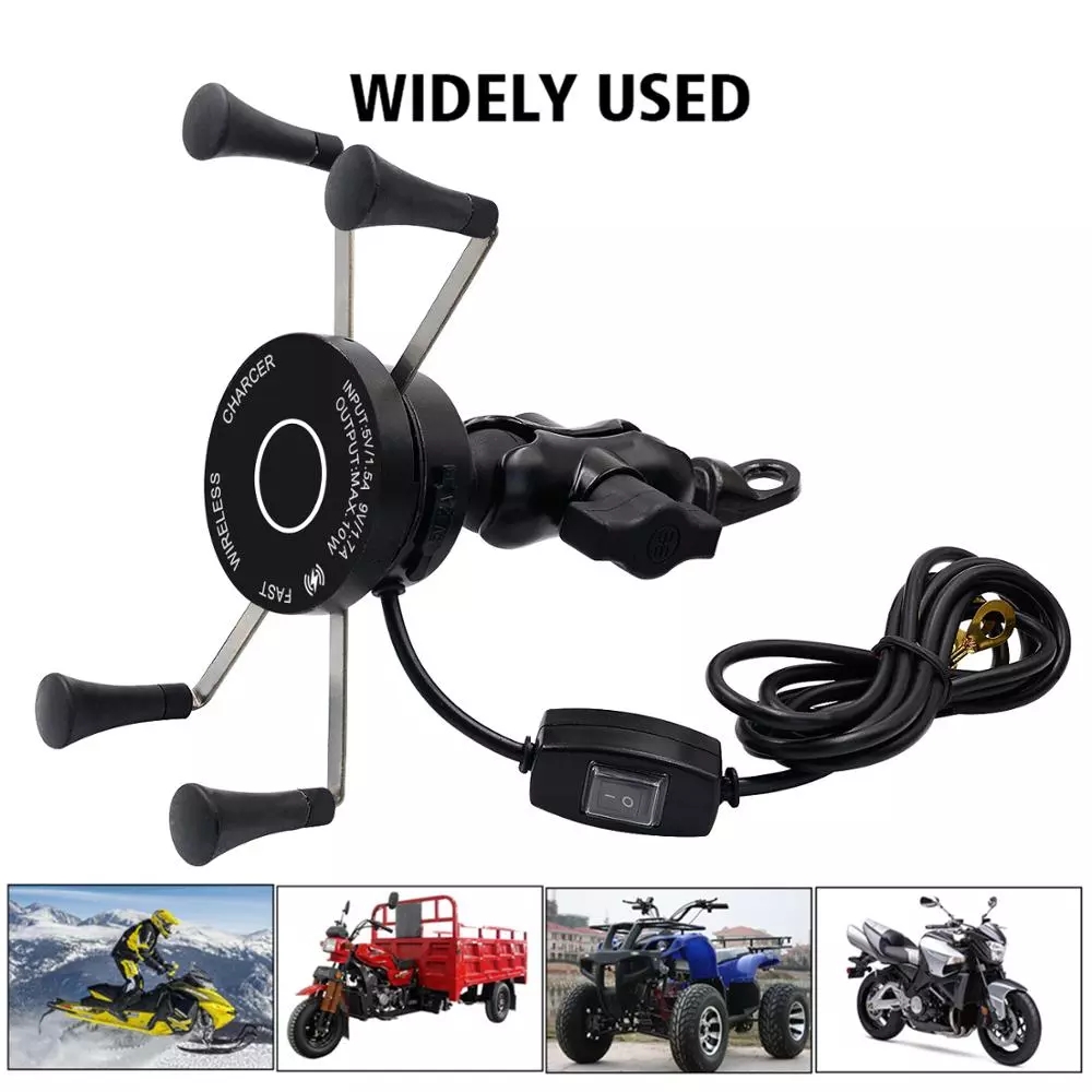 7.5W 2A X Claw Motorcycle Phone Mount With 3 In 1 Wireless Charger