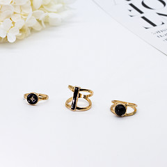 Black Stone Fashion Jewelry Rings Epoxy Alloy Rings Belly Gold Stainless Steel 3PCs For Men
