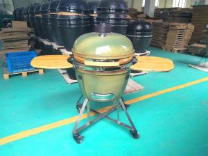 China Green Pizza BBQ 24 Inch Kamado Grill nylon wheels Iron top cap wholesale