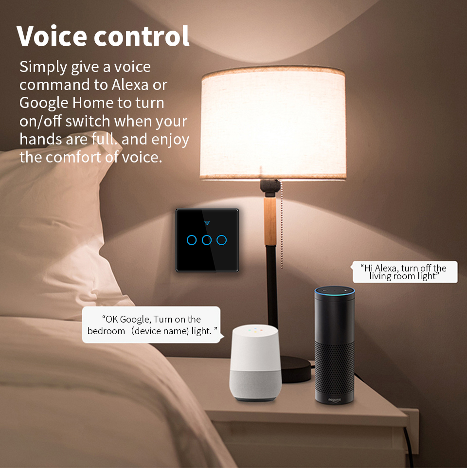 Tuya WIFI Smart Wall Touch Switch Glass Panel LED