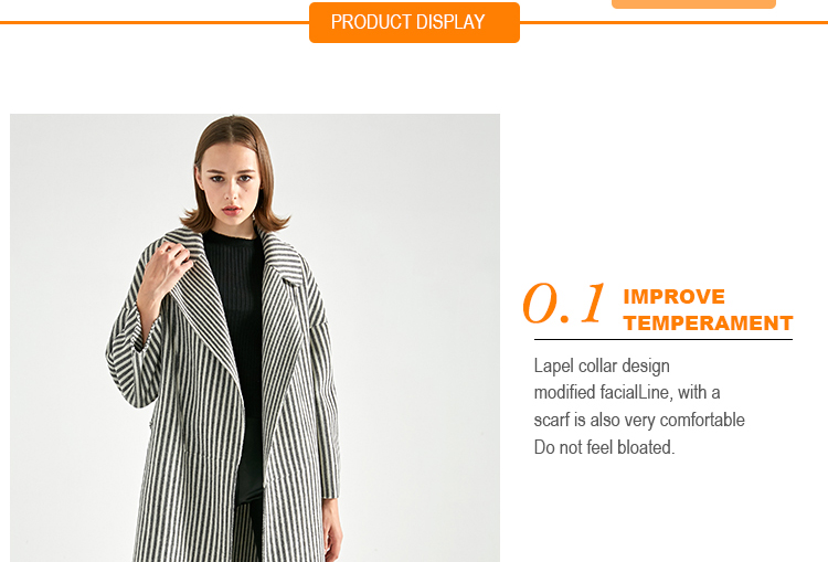 Long Section Stripe Ladies Grey Wool Coat Windproof No Button Closure OEM Service