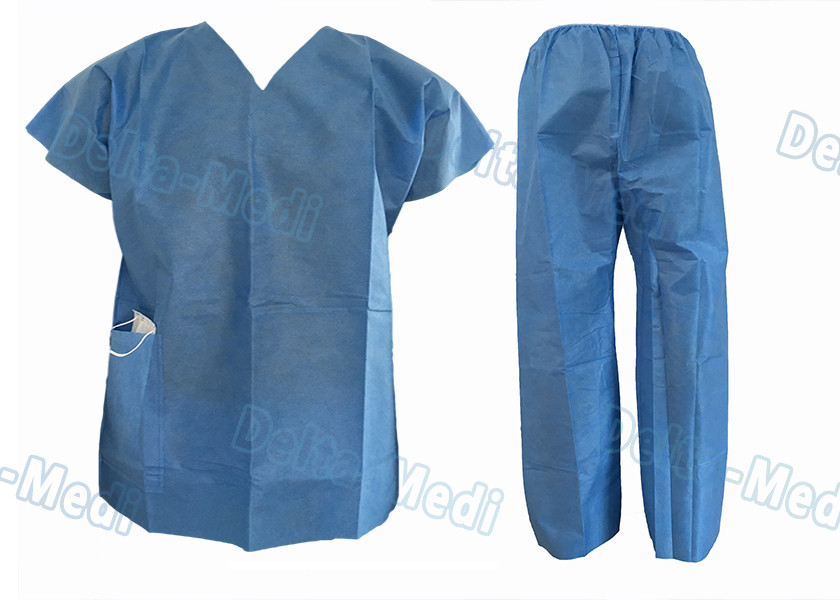 Over Lock Sewing Disposable Scrub Suits , Custom Size Blue Scrub Suit