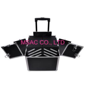 China Black Metal Makeup Case Wear Resistant , Large Capacity Professional Beauty Case wholesale