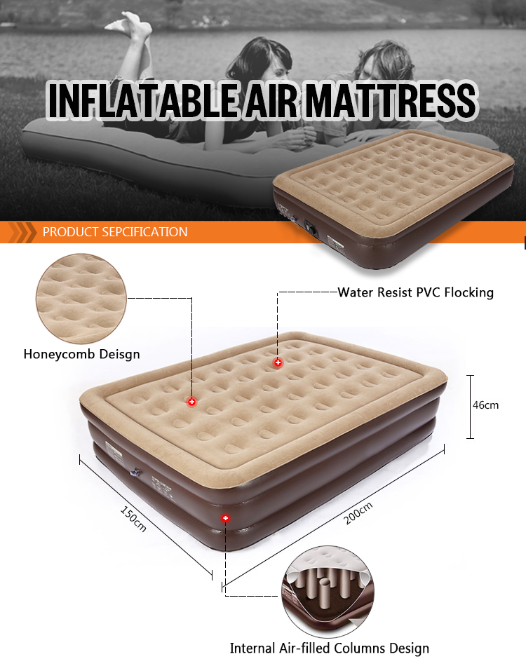 Electric Folding Air Mattress Bed Waterproof Flocked PVC Customized