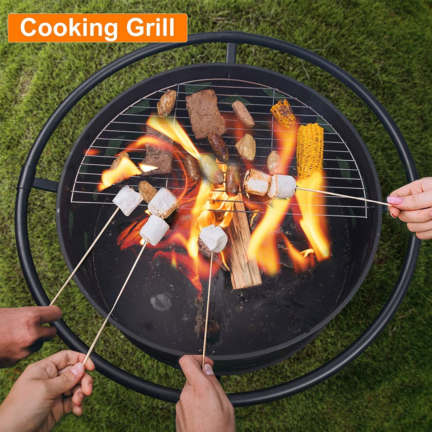 Patio Wood Burning Portable Charcoal Fire Pit BBQ Grill Firepit Spark Screen