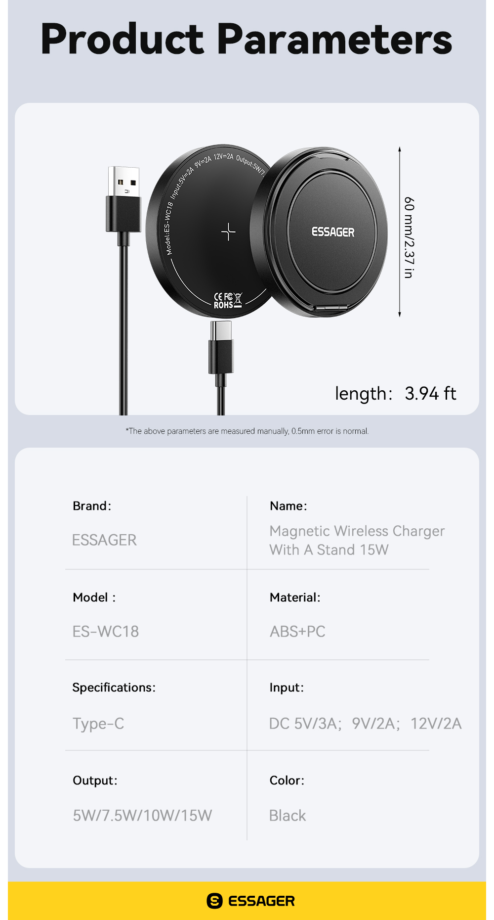 ESSAGER ES-WC18 15W Best Phone Stand Charging Fast Wireless Charger