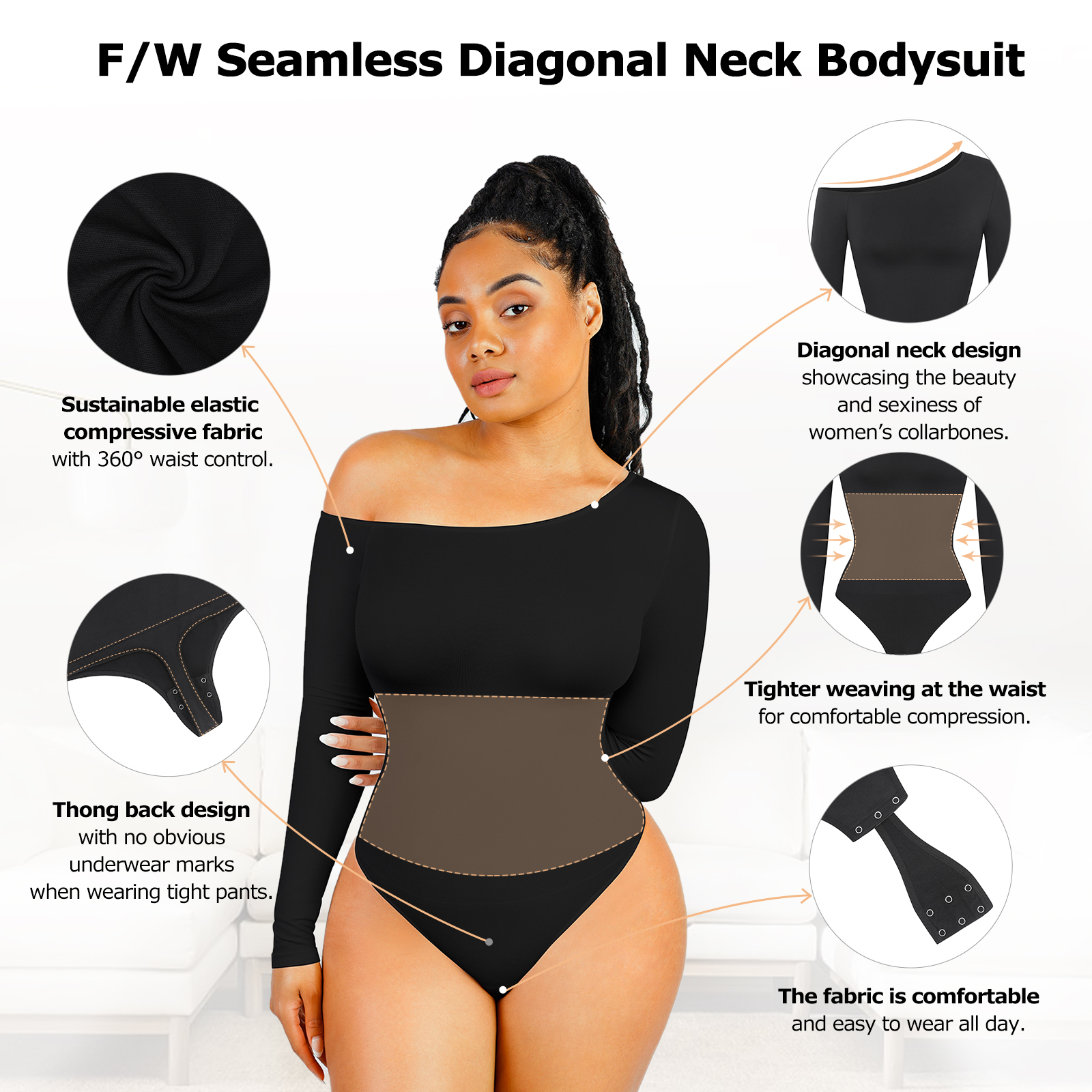 Custom Logo Autumn Long Sleeve Tight Slimming Tummy Trimmer Control Bodysuit for Women