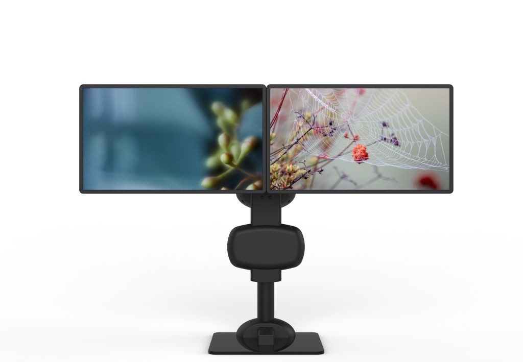 Electric Lifting Rotating Dual Monitor Stand For Relieve Neck Pain