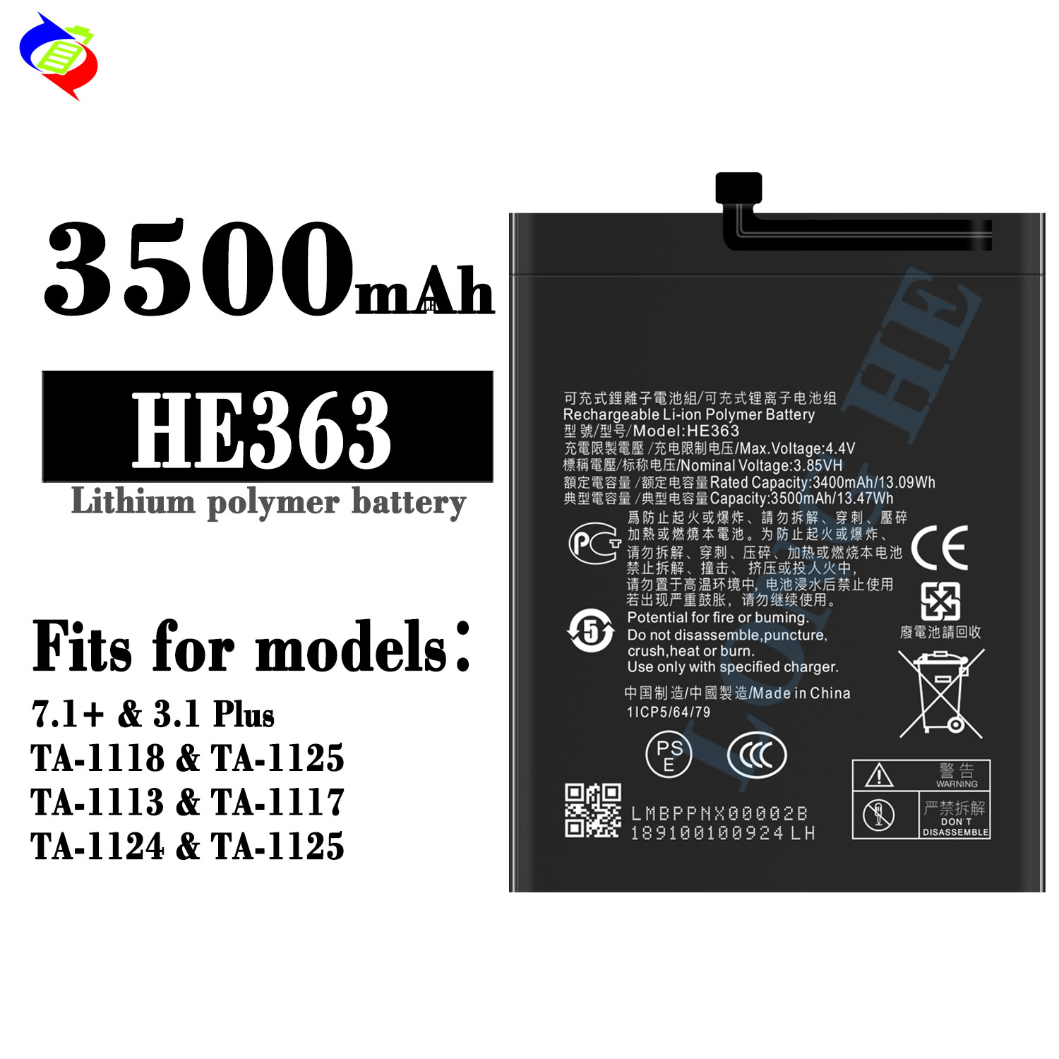 3500mAh 3.85V HE363 HE362 Battery for Nokia 3.1 Plus X7 TA-1125 TA-1118 TA-1117 A
