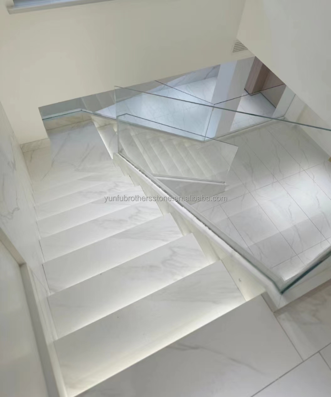 Modern Design Style Straight Stair Customized Luxury Artificial Marble Staircase