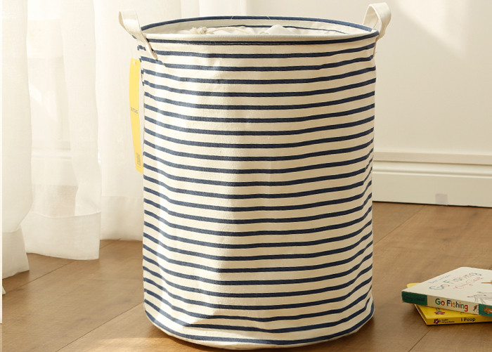Puting portable Laundry basket storage bag box bathroom hamper bin customized colors stripe Green blue Cotton Linen