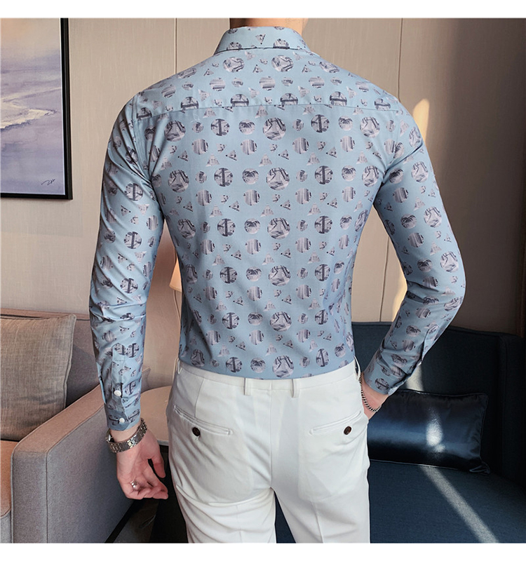Breathable Black Long Sleeve Regular Fit 100% Cotton Slim Fit Mens Floral Print Shirt